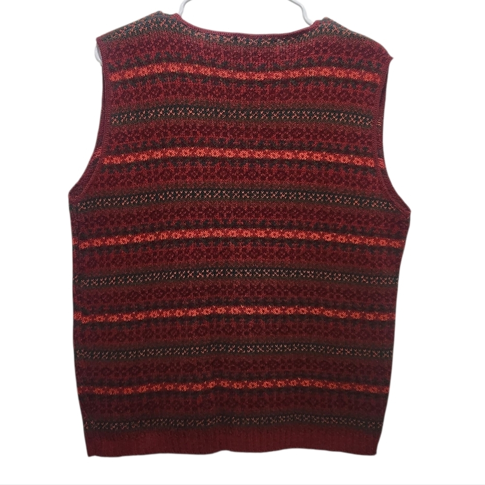 VTG BINGHAMTON Womens Red Brown Striped Button Up Sweater Vest Size XL USA Made - Picture 4 of 4